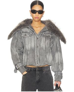 Jaded London Alloy Denim Bomber Jacket With Faux Fur Collar - Grey