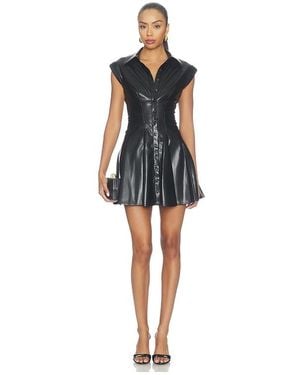 Alice + Olivia Kim Faux Leather Paneled Corset Flared Mini Shirt Dress - Black