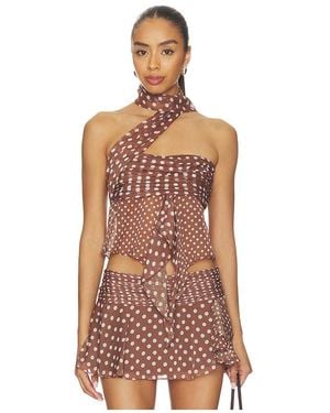 GUIZIO Chiffon Wrap Top - Brown