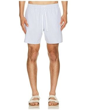 Lacoste Mid Length Striped Textured Swim Trunk - Blue