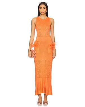 Andreeva Knit Dress With Ostrich Feathers Details - Orange