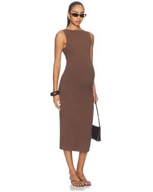 BUMPSUIT Sculpting Rib Boat Neck Midi Dress - Brown