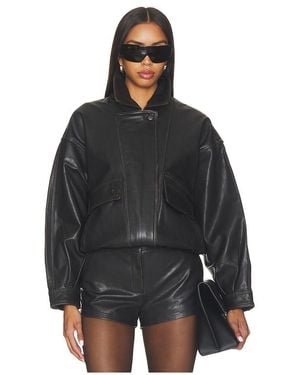 AEXAE Leather Distressed Moto Jacket - Black