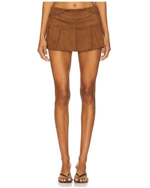 ZEMETA Suede Attic Box Skirt - Brown