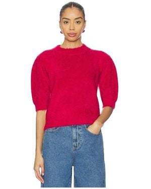 Bobi Mock Neck Puff Sleeve Sweater - Red