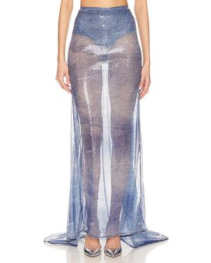 Ceren Ocak Denim Effect Sequin Skirt - Blue