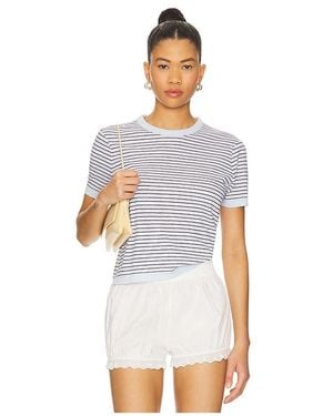 La Ligne Stripe Linen Short Sleeve Tee - White