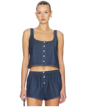 GOOD AMERICAN Denim Button Front Tank Top - Blue