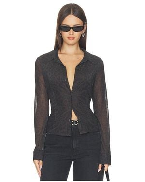 Sanctuary Fitted Mesh Button Down Top - Black