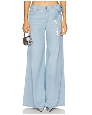 Area Crystal Rosette Wide Leg Jeans - Blue