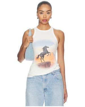 Markgong Horse Retro Print Tank Top En Color Blanco Talla (También En S, M) - Azul