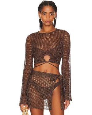 House of Harlow 1960 X Revolve Sana Metallic Open Stitch Top - Brown