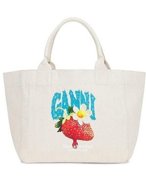 Ganni Medium Trapeze Shopper Strawberry Print - White