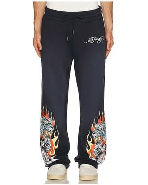Ed Hardy Tiger Flames Baggy Sweatpant - Blue