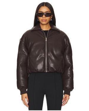 superdown Faux Leather Ribbed Bomber Jacket - Black