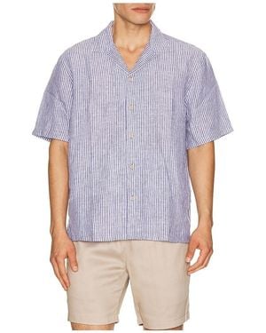 Faherty Short Sleeve Laguna Linen Camp Shirt - Blue