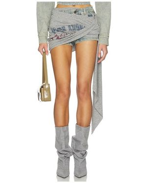 MARRKNULL Wrap-Around Patchwork Denim Short - Gray