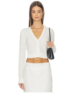 Enza Costa Linen Open Knit Cropped V-Neck Cardigan - White