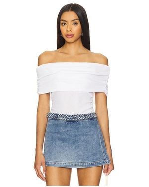 Sanctuary Camiseta De Canalé Con Hombros Descubiertos En Color Blanco Talla (También En M, S) - Azul