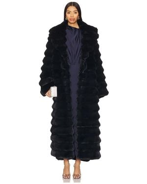 Adrienne Landau Abrigo The Chinchilla Full Length Faux Fur En Color Azul Marino Talla (También En S) - Negro