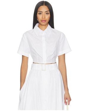 Matthew Bruch Cropped Tie Back Button Up - White
