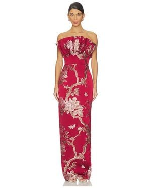 SAU LEE Noah Brocade Gown - Red