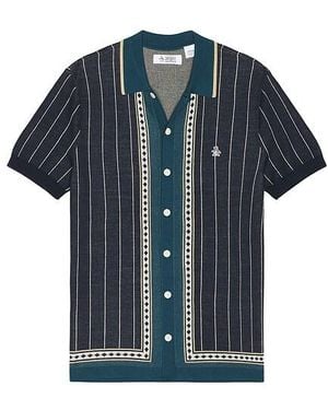 Original Penguin Stripe Jacquard Knitted Shirt - Blue
