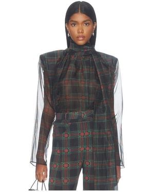 Bronx and Banco Long Sleeve Organza Blouse With Tie - Black