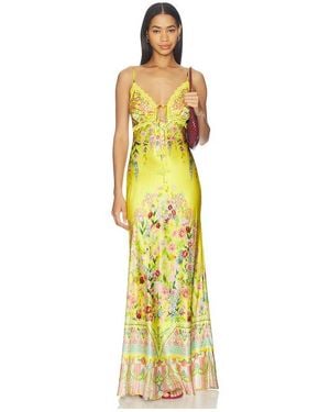 CAMILLA Bias Slip Dress With Lace Edge Detail - Metallic