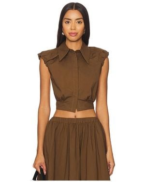 Camila Coelho Poplin Button-Up Cropped Top - Brown