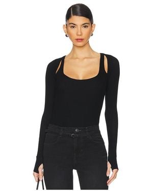 Michael Lauren Stanfield Long Sleeve Fitted Scoop Neck With Cutouts - Black