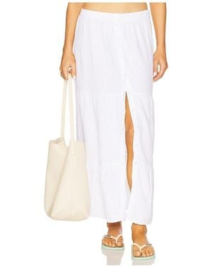 Bobi Tiered Button Front Maxi Skirt - White
