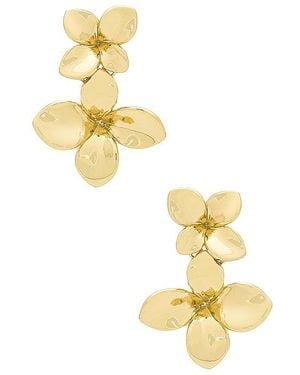 By Adina Eden Double Flower Drop Stud Earring - Metallic