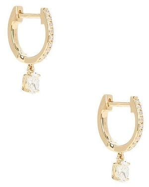 EF Collection Oval Drop Diamond Mini Huggie Earrings - Metallic