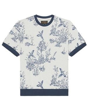 Beams Plus Knit Tee Bird Jacquard - Blue
