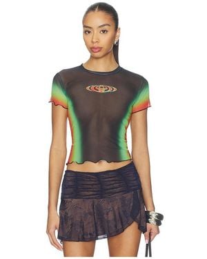 CASABLANCA Scallop Short Sleeve Printed Mesh Top - Multicolour