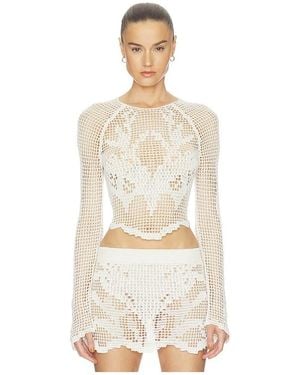 Halo Crochet Ls Top - White