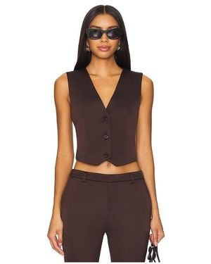 SER.O.YA Satin Button-Front Cropped Vest - Black