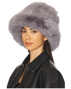 Jocelyn Oversized Faux Fur Bucket Hat - Grey