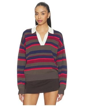 P.E Nation Retreat Stripe Collar Knit Pullover - Red