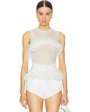 SUSAN FANG Ruffle Sheer Blouse - White