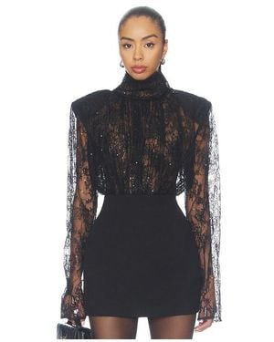 Bronx and Banco Sequin Lace Long Sleeve Bodysuit - Black
