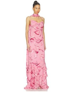Rococo Sand Cowl Maxi Dress With Sash - Pink