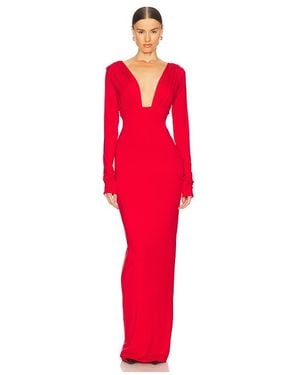 Helsa Jersey Deep V Maxi Dress - Red