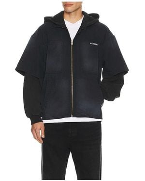 we11done Faded Layered Hoodie Jacket - Black