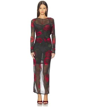 GOOD AMERICAN Mesh Ruched Maxi Dress - Red