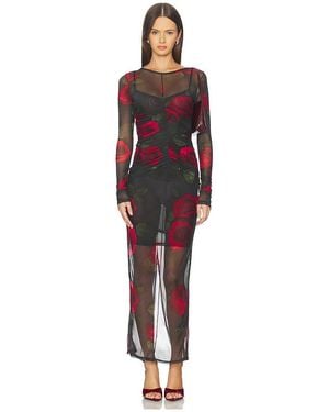 GOOD AMERICAN Mesh Ruched Maxi Dress - Red