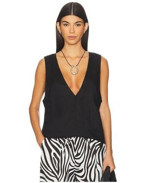 AEXAE Linen V Neck Top - Black