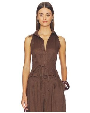 AEXAE Linen Sweetheart Top - Brown