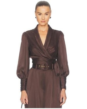 Zimmermann Silk Wrap Top - Brown